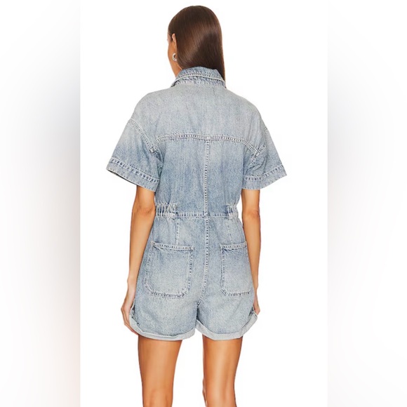 Free People Light Blue Denim cuffed shortall NWT - Picture 3 of 7